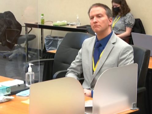 In this image from video, former Minneapolis police Officer Derek Chauvin listens as his defense attorney Eric Nelson gives closing arguments as Hennepin County Judge Peter Cahill preside Monday, April 19, 2021, in the trial of Chauvin at the Hennepin County Courthouse in Minneapolis. Chauvin is charged in the May 25, 2020 death of George Floyd. (Court TV via AP, Pool)