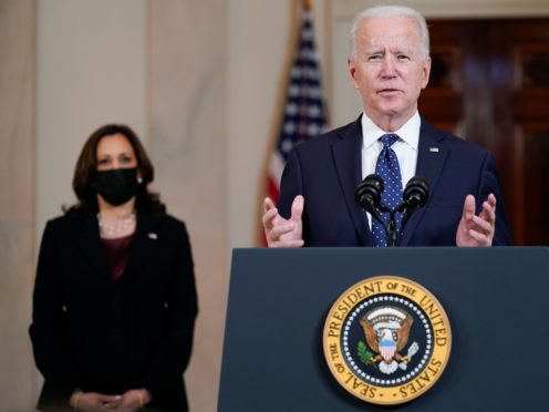 President Joe Biden, accompanied by Vice President Kamala Harris, addresses the nation from the White House after the George Floyd verdict (Evan Vucci/AP)