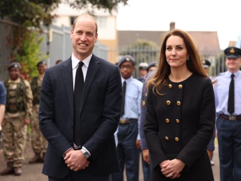 The Duke and Duchess of Cambridge talk to cadets during a visit to 282 (East Ham) Squadron, RAF Air Cadets, Cornwell VC Cadet Centre, in east London (PA)