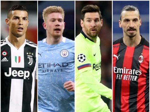 Cristiano Ronaldo, Kevin de Bruyne, Lionel Messi and Zlatan Ibrahimovic