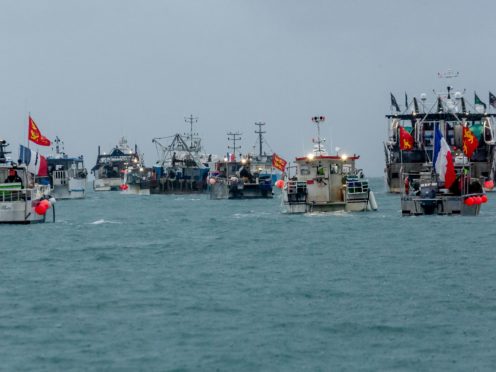 French fishing vessels gathered outside the harbour at St Helier, Jersey on Thursday morning (Gary Grimshaw/Bailiwick Express/PA)