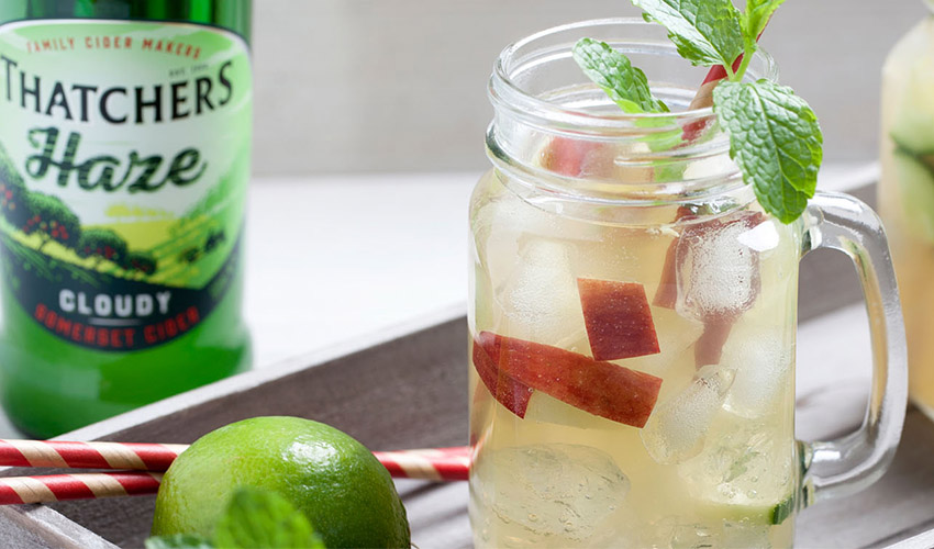 A Cloudy Cider and Gin Cocktail with Apple, Mint and Lime Is Made for