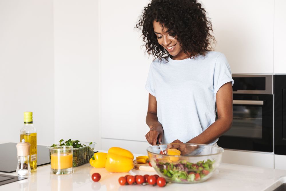 Woman cooking healthy food