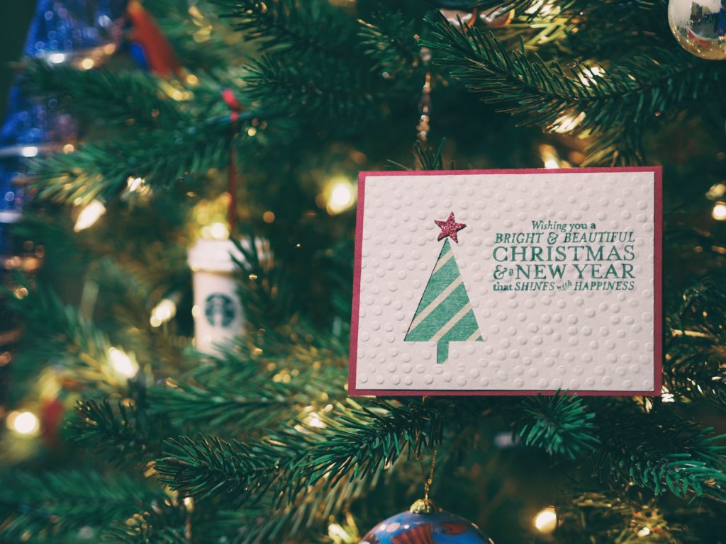 christmas card in tree