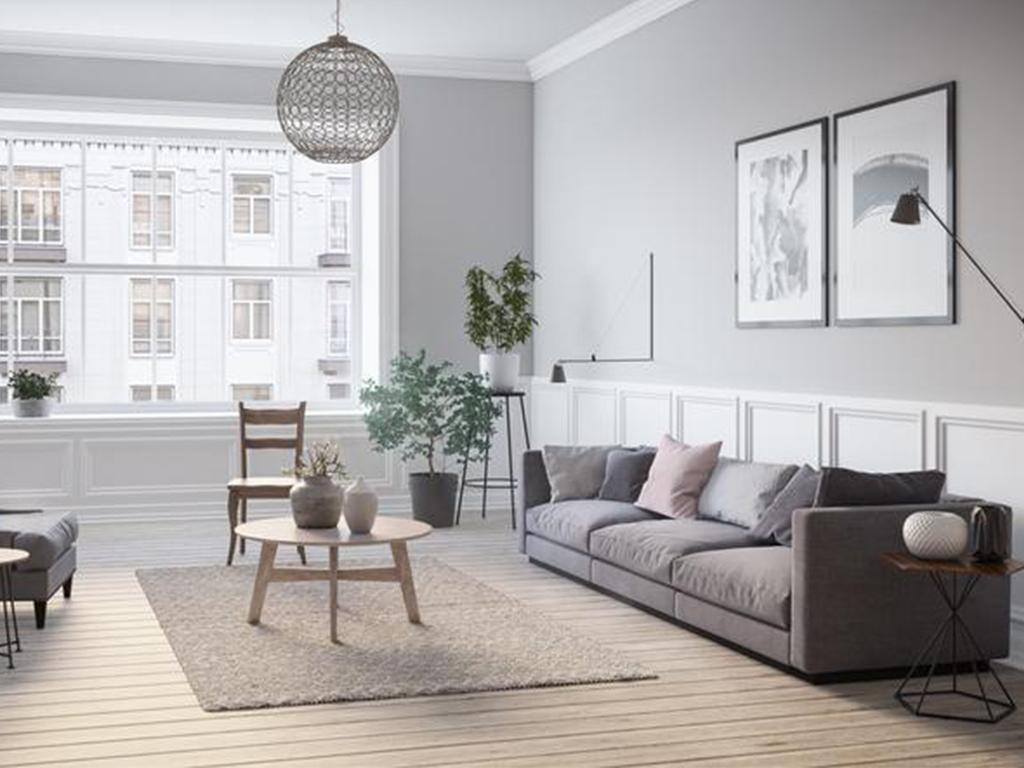 White Grey Living Room Mid Century
