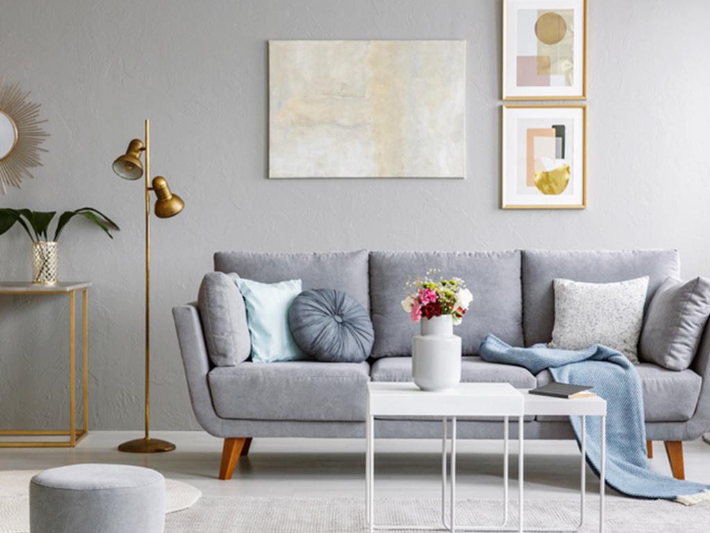 grey and white living room