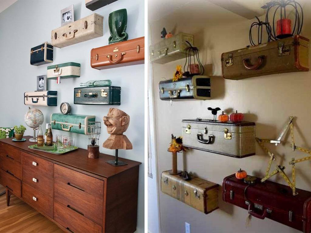 upcycled suitcase shelves