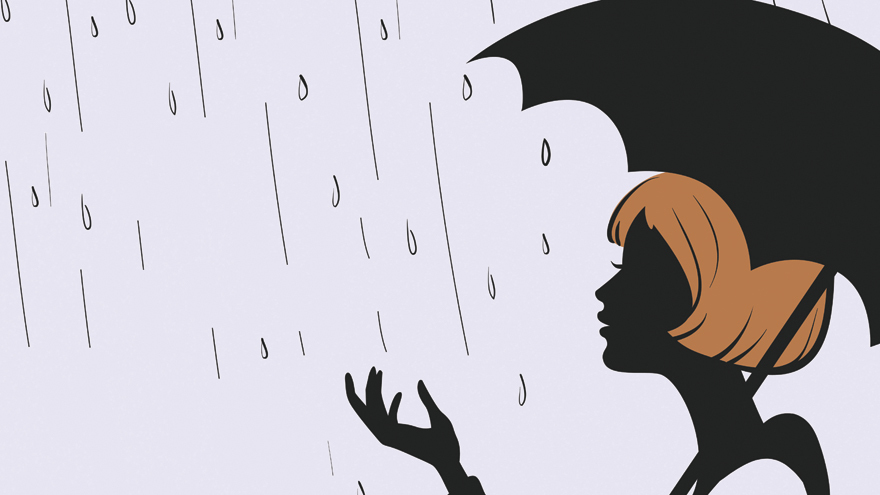 Girl Silhouette with Umbrella in rain