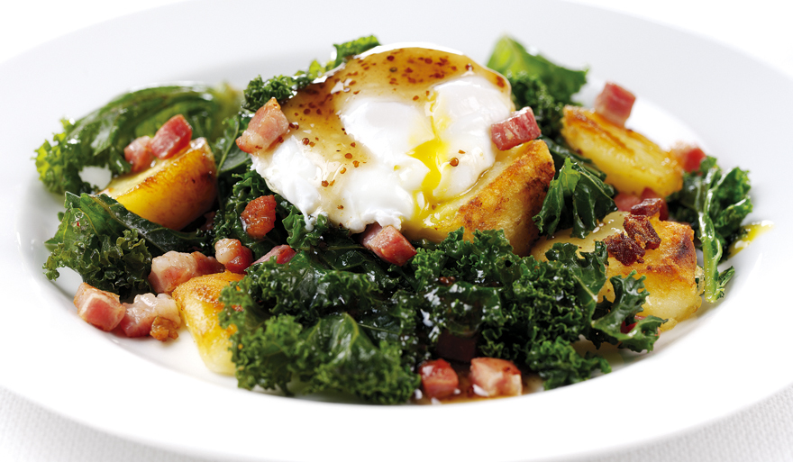 Warm Salad of Bacon, Egg and Kale