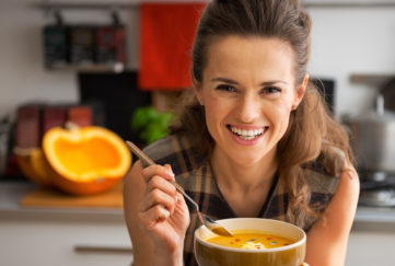 Lady eating homemade soup