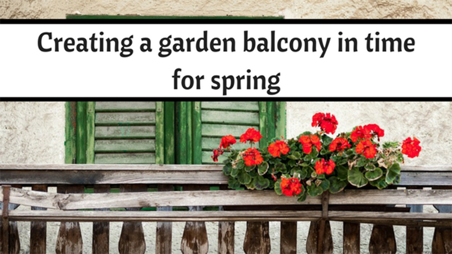 Balcony garden, potted plants, shuttered doors