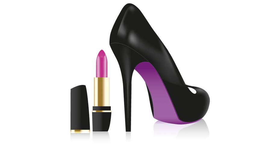 photograph of high heels and lipstick