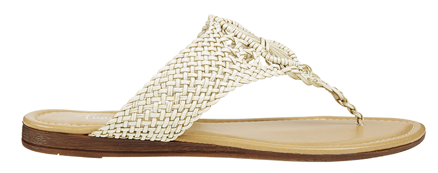 Flat toe-thong sandal, cream coloured crochet and woven upper 