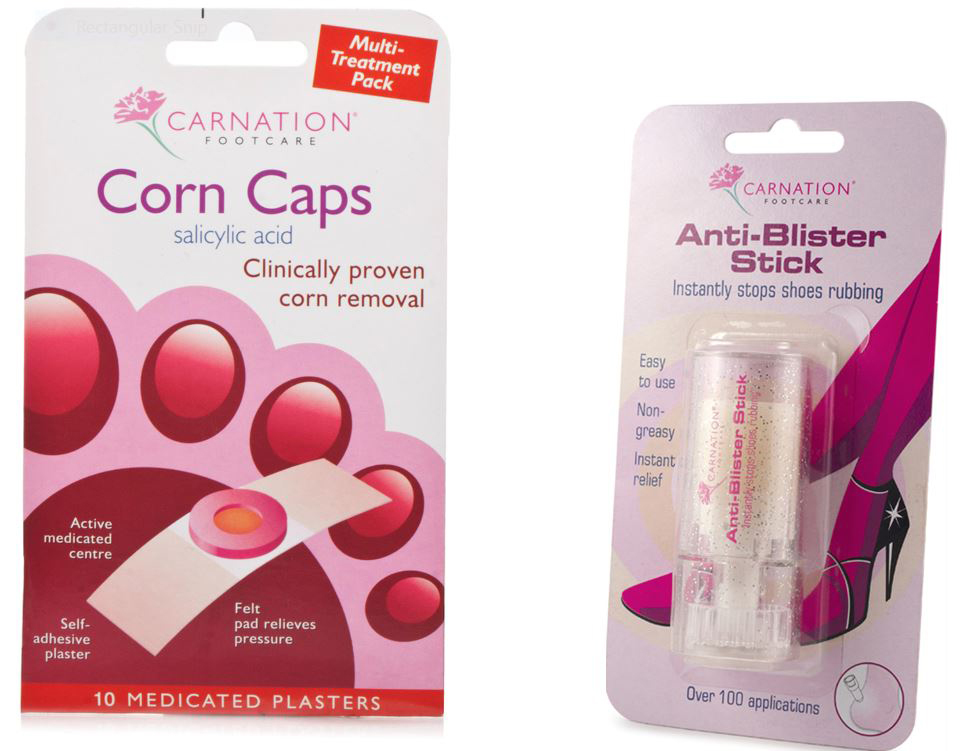 Corn caps and anti-blister sticks in packets