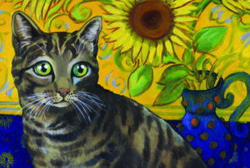 Cat and sunflowers