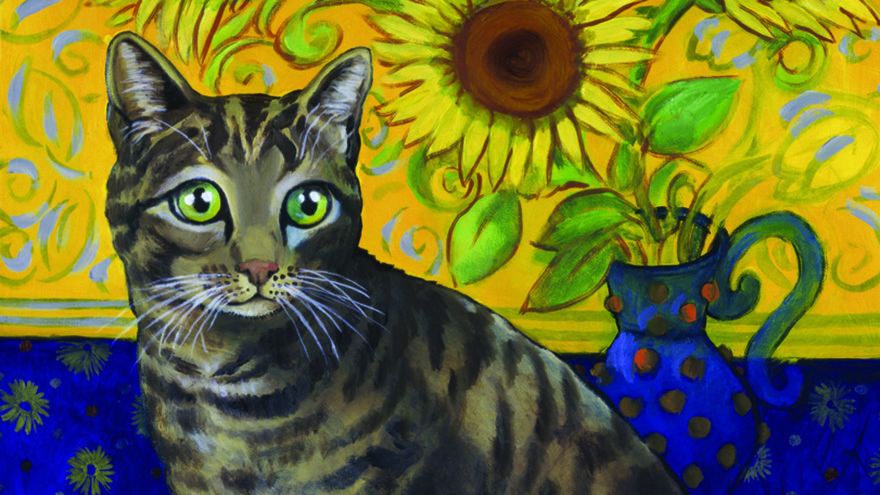 Cat and sunflowers