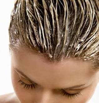 woman with moisture mask in hair