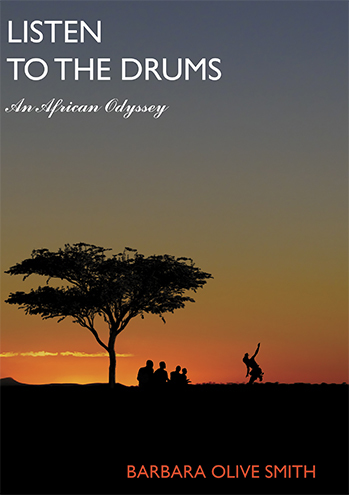 Cover of Listen To The Drums - a tree and a group of people silhouetted against a sunset in a cleat sky