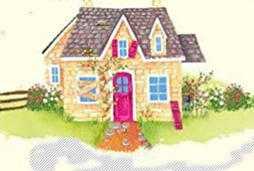 pretty pastel drawing of country cottage