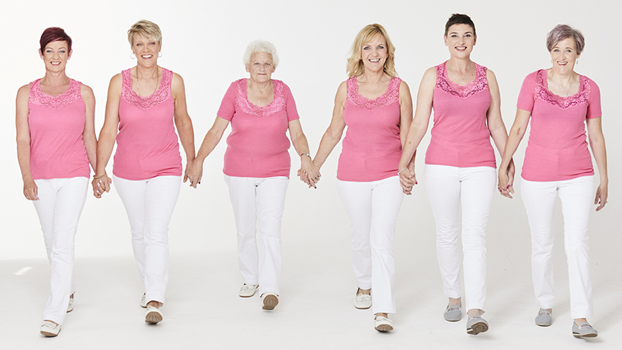 six ladies wearing Damart's pink vest