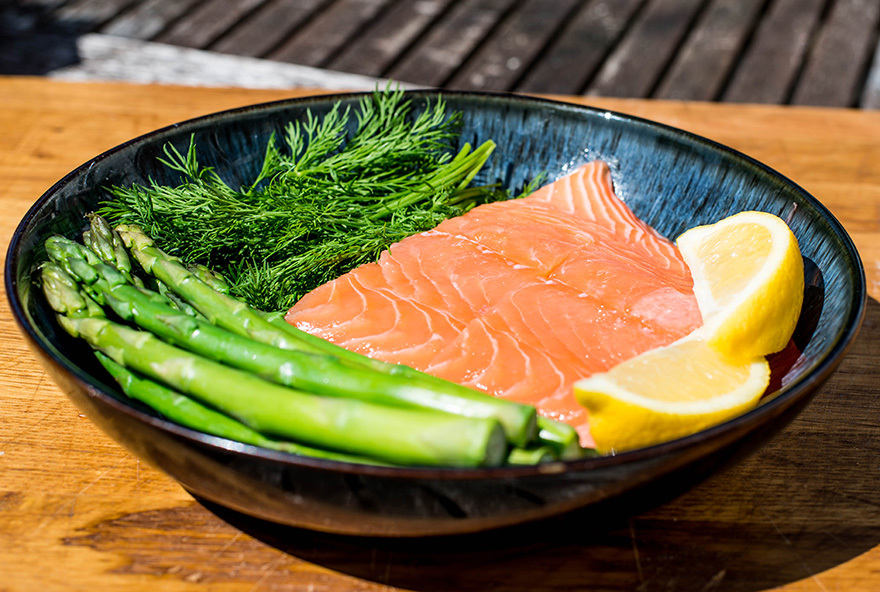 Uncooked Fresh Organic Salmon Steak With Asparagus and Dill Herbs