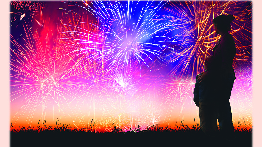 happy family watching the fireworks