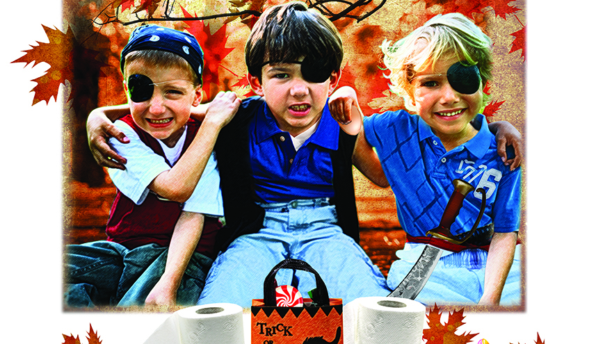 three children dressed as pilots fro Hallowe'en