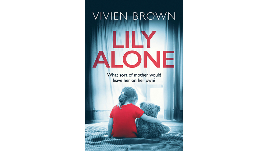 Lily alone book cover. Little girl in red clutching teddy
