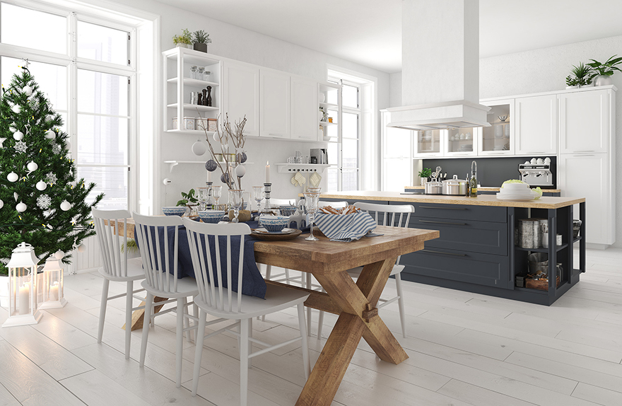 Nordic kitchen with christmas decoration