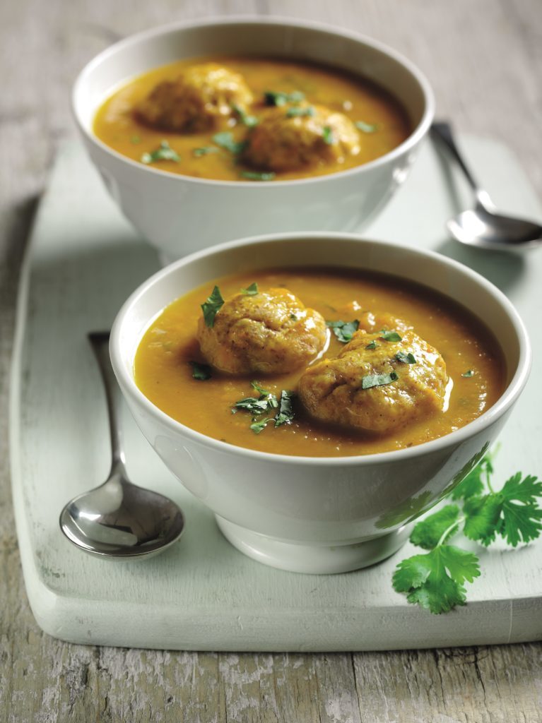 Spiced Carrot Soup with Dumplings