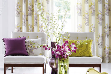 Living room with purple and green accessories Pic: Istockphoto