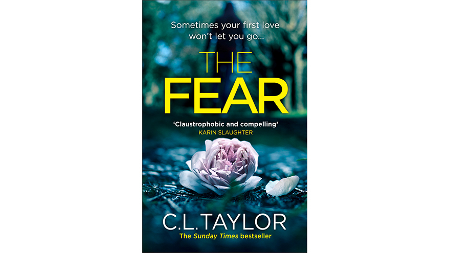 cover of The Fear by C.L. Tower showing a pink flower on a blue background
