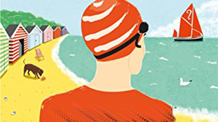 woman in red swimming cap