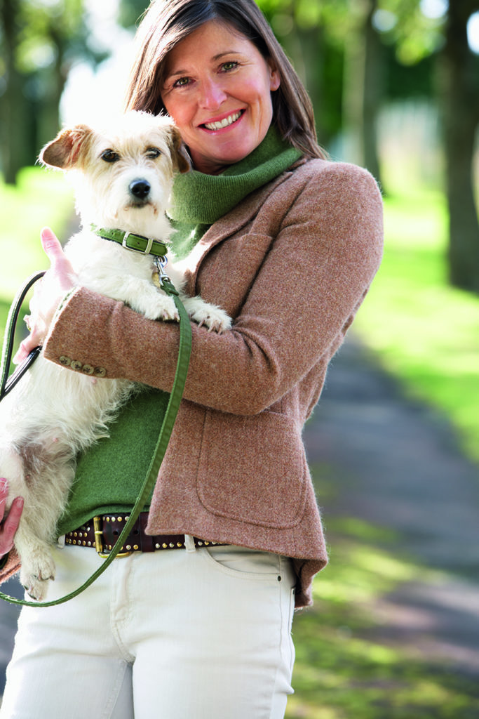 Woman Walking Dog Outdoors In Park