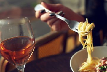 pasta meal with wine Pic: Rex/Shutterstock