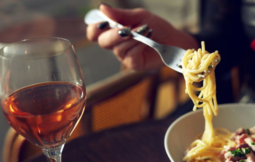 pasta meal with wine Pic: Rex/Shutterstock