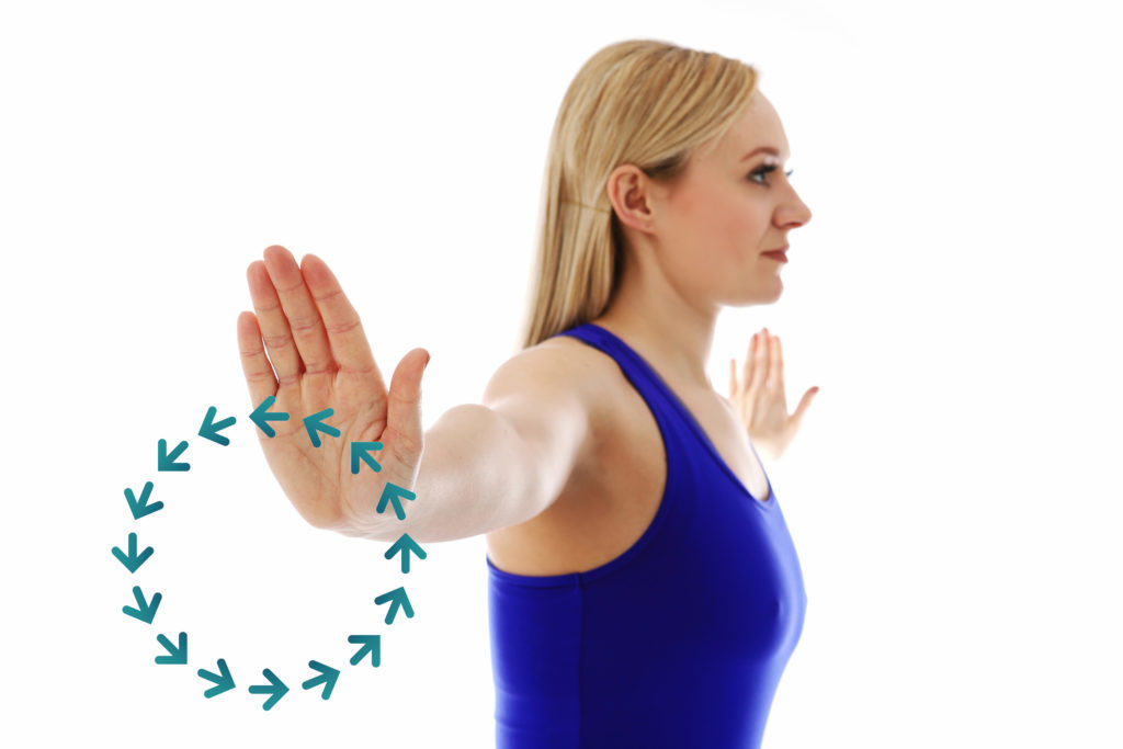 Close up of woman doing arm circle exercises