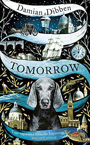 Tomorrow book cover with dog, clocks and sailing ship