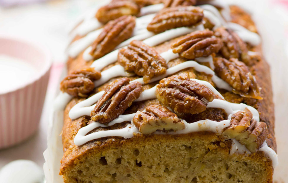 Banana cake with walnuts on top