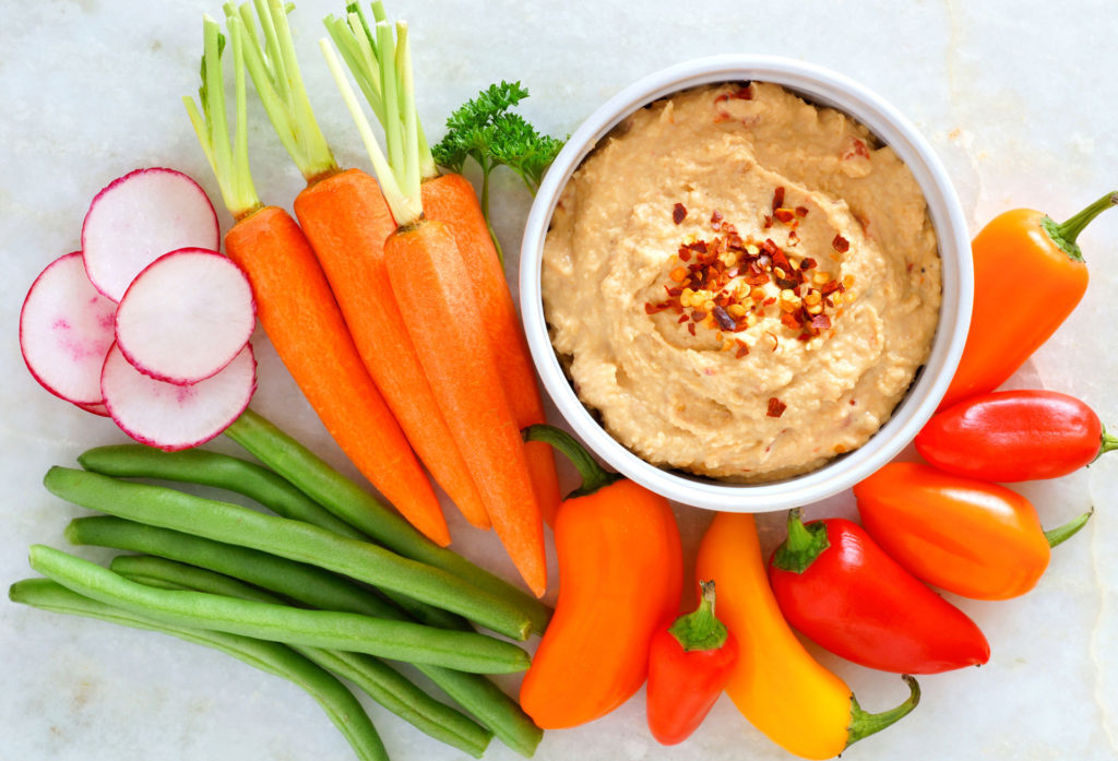 Hummus dip with a variety of fresh vegetables Pic: Istockphoto