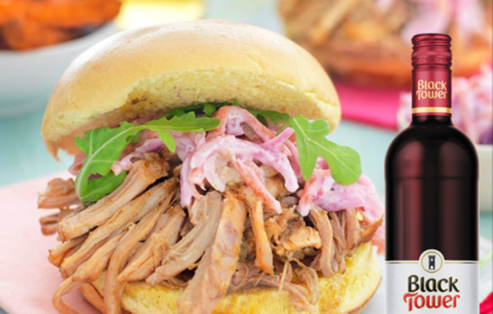 Cajun Spiced Pulled pork and Black Tower wine