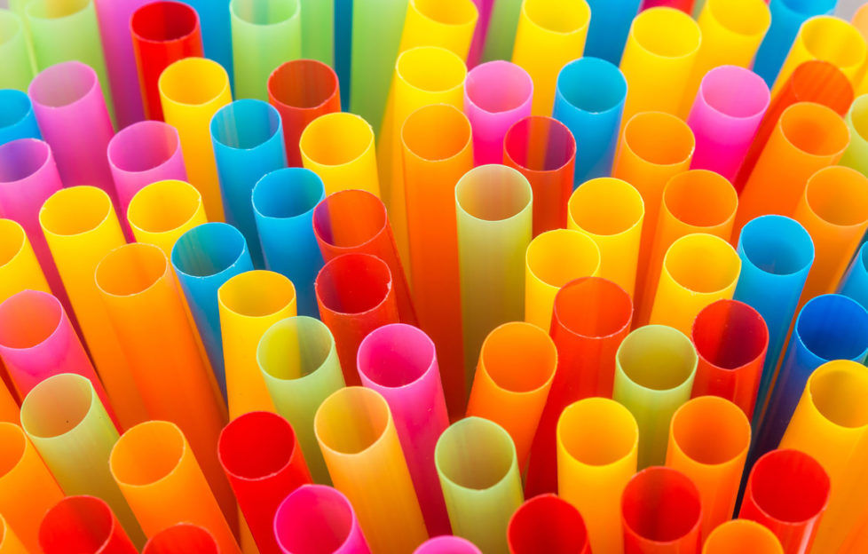 Closeup of Colorful drinking straws background.