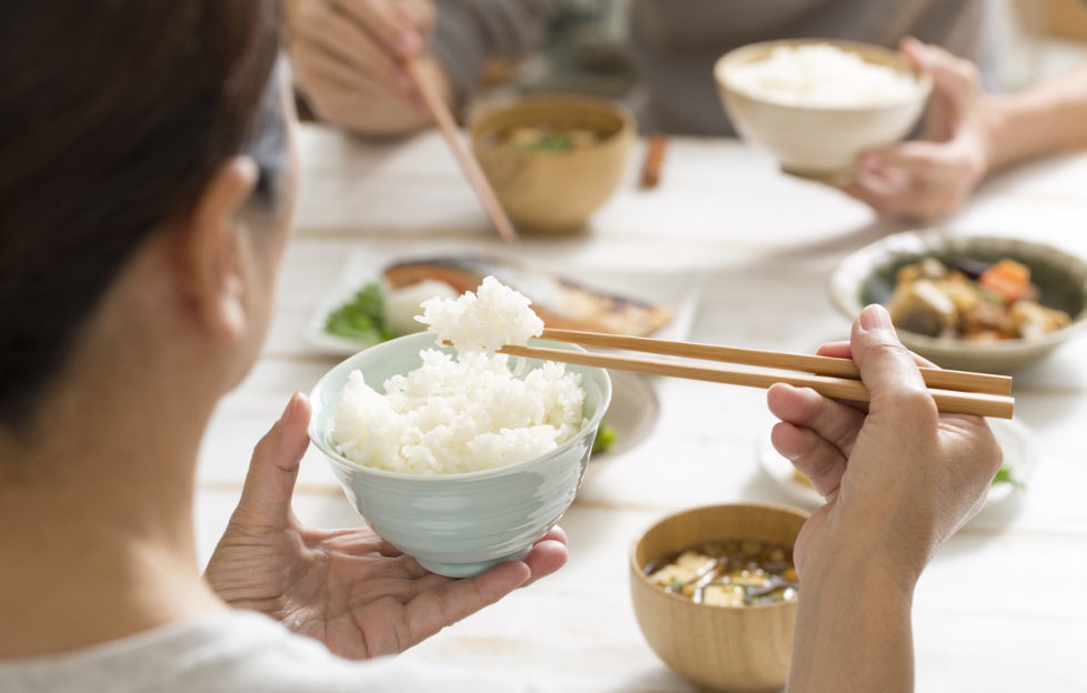 Dietary scenery of Japanese people, shooting family at home.