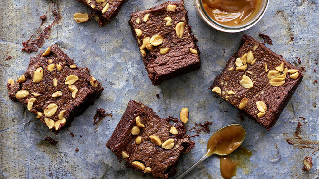Jersey Royal Brownie with Peanut Butter & Salted Caramel