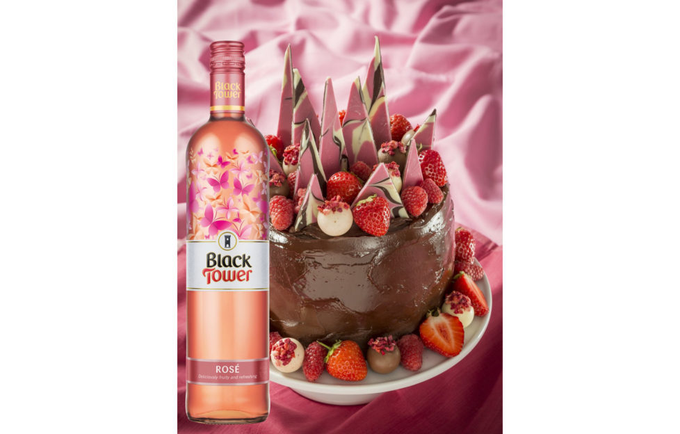 Ultimate Chocolate cake and black tower rose wine