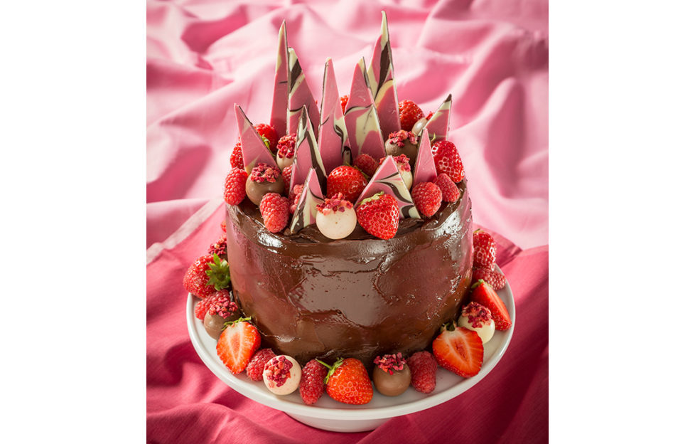 The ultimate chocolate cake with choc shards and berries on top Pic: Lighthouse photography