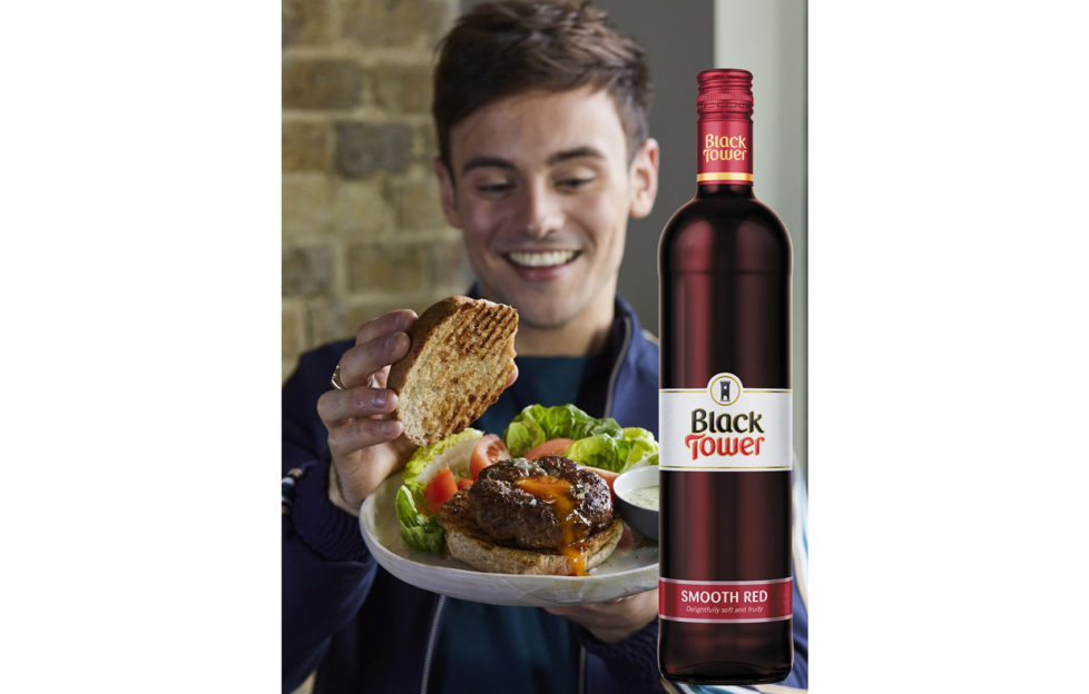 Tom Daly's Olympic Burger and Black Tower Red Wine