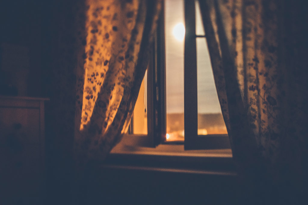 Full moon night by the window in summer