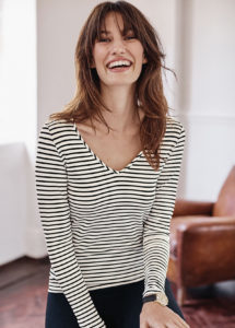 model in stripe top