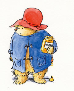 Paddington Bear in duffel coat and hat